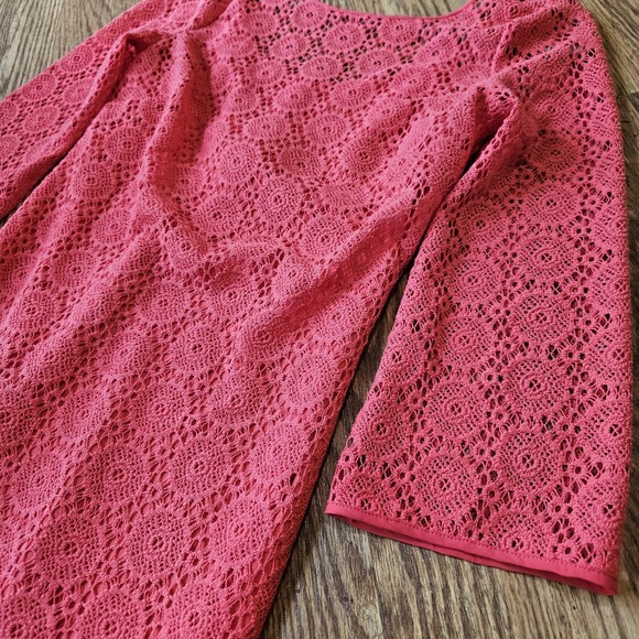 Lilly Pulitzer Crochet Marquette Dress Hot Bright Pink - Small Lined 3/4 Sleeve - Picture 9 of 9